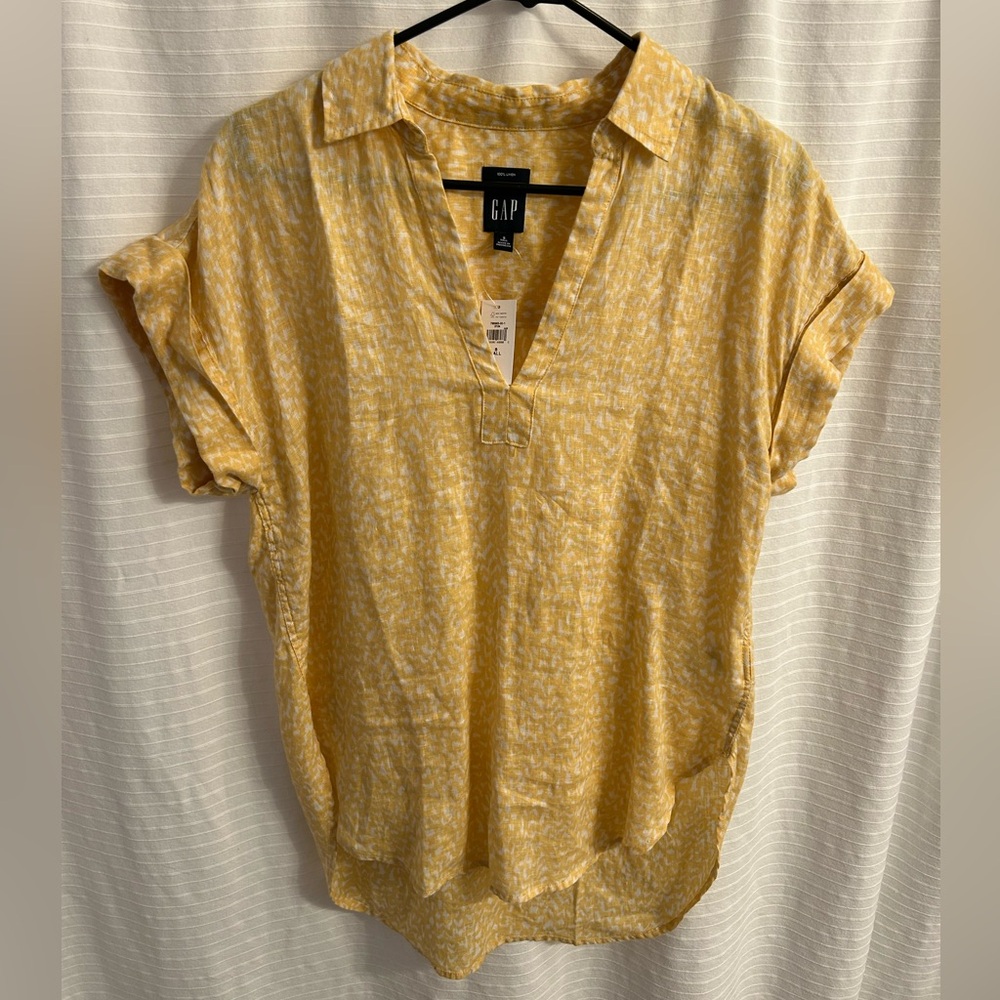 Gap Linen Collared Shirt in Yellow and White Floral